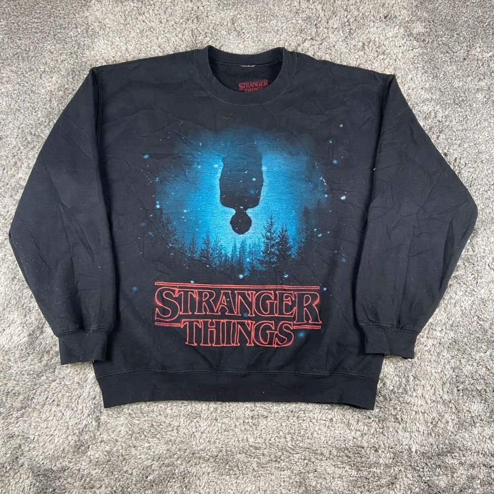 Stranger Things Sweatshirt Mens L Black Crewneck Upside Down Netflix Sci-Fi Show